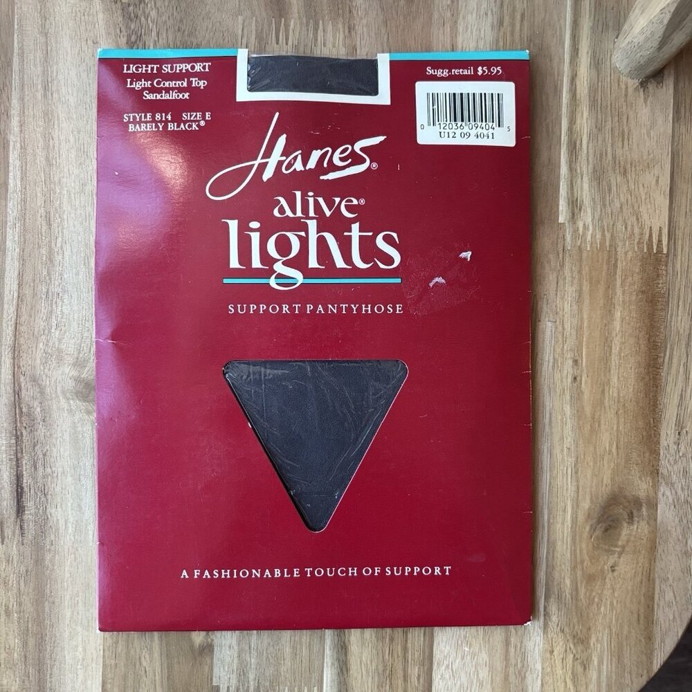 Vintage Hanes Alive Light Support Barely Black Size E Pantyhose Granny USA MADE